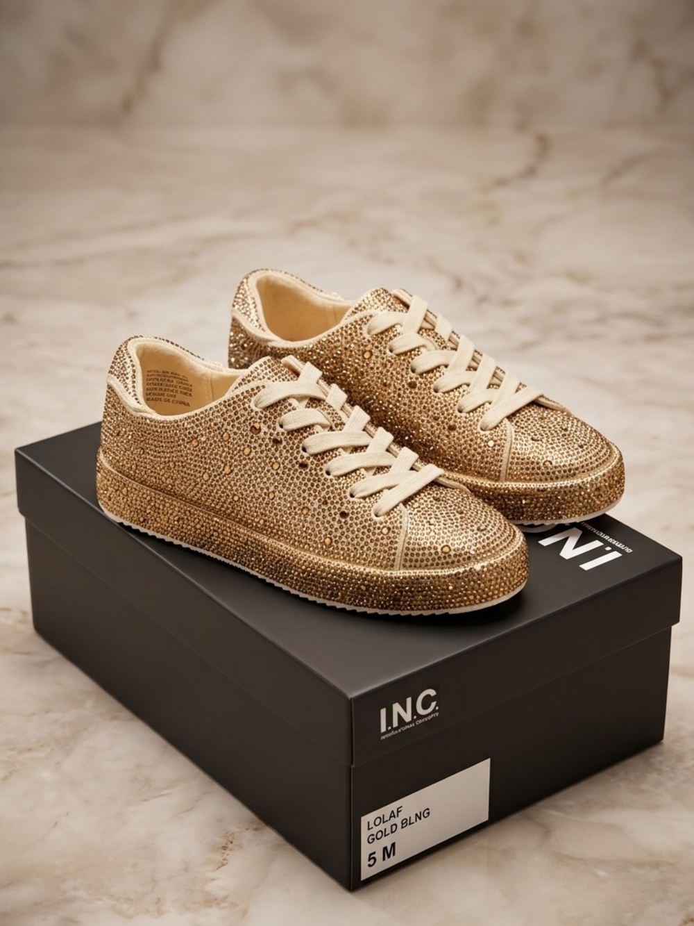INC International Concepts Gold Rhinestone Lace-Up Sneakers (Floor Sample)